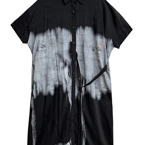 Load image into Gallery viewer, Women Green Pattern Printed Belted Big Size Shirt Dress New Lapel Short Sleeve Fashion Tide Spring Summer 2025  1DH5759
