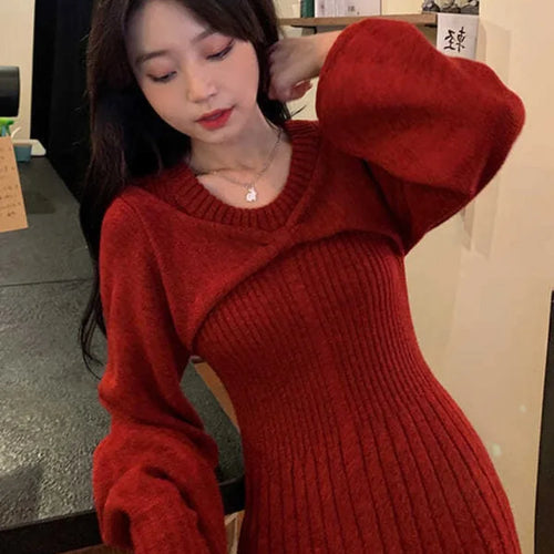 Load image into Gallery viewer, Autumn Winter Knit Sweater Dress Women Preppy Style School Kawaii Student Mini Short Party Dresses
