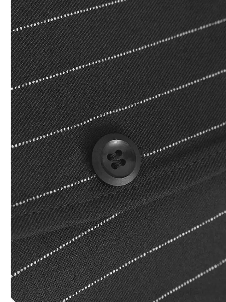 Women Black Striped Drawstring Big Size Knee-Length Dress New Lapel Long Sleeve Fashion Tide Spring Autumn 2025 1DH9966