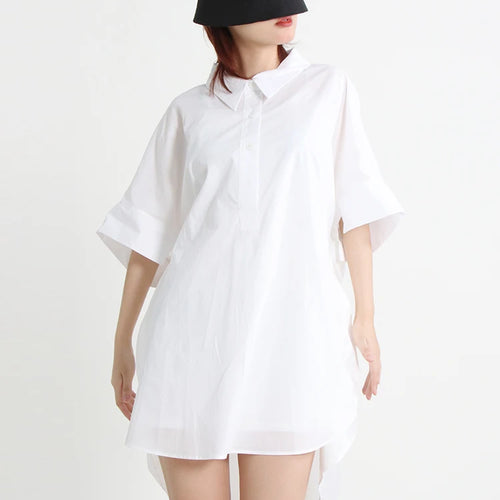 Load image into Gallery viewer, Casual Shirt For Women Lapel Batwing Short Sleeve Solid Minimalist Loose Blouses Female Summer Clothing Fashion
