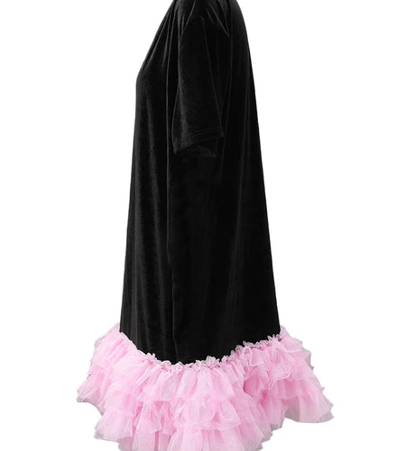 Women Green Mesh Ruffles Hem Big Size Knee-Length Dress New Round Neck Short Sleeve Fashion Spring Summer 2025 CPG2904