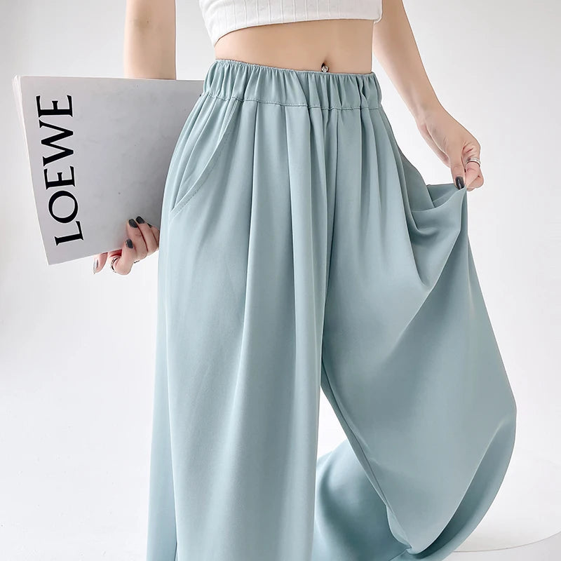 French Simplicity Solid Loose High Waisted Pockets Wide Leg Long Pants For Women's Spring Summer Casual Pleated Trousers Fashion