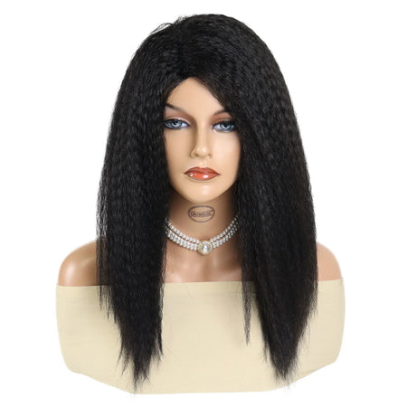 Synthetic Fiber 22" Yaki Straight Black Women Wigs Natural Haircuts Wear and Go Kinky Curly Wig Fluffy Thick Hairline