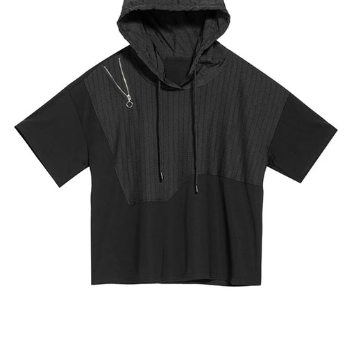 Load image into Gallery viewer, Women Black Zipper Drawstring Spliced Big Size T-shirt New Hooded Short Sleeve Fashion Tide Spring Summer 2025 1DJ1775
