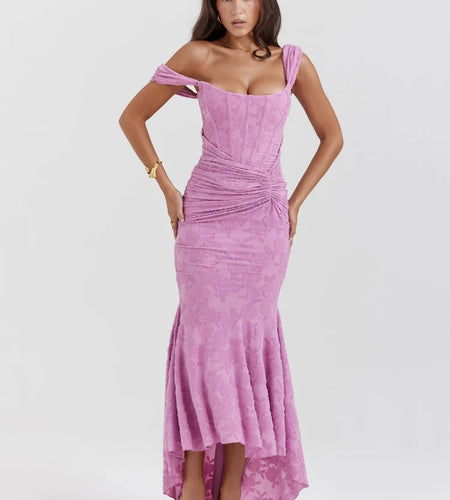 Off-shoulder Backless Sexy Evening Dress For Women Purple Sleeveless Strapless Ruched Bodycon Club Party Dress