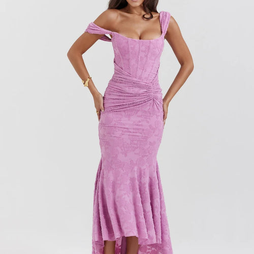 Load image into Gallery viewer, Off-shoulder Backless Sexy Evening Dress For Women Purple Sleeveless Strapless Ruched Bodycon Club Party Dress
