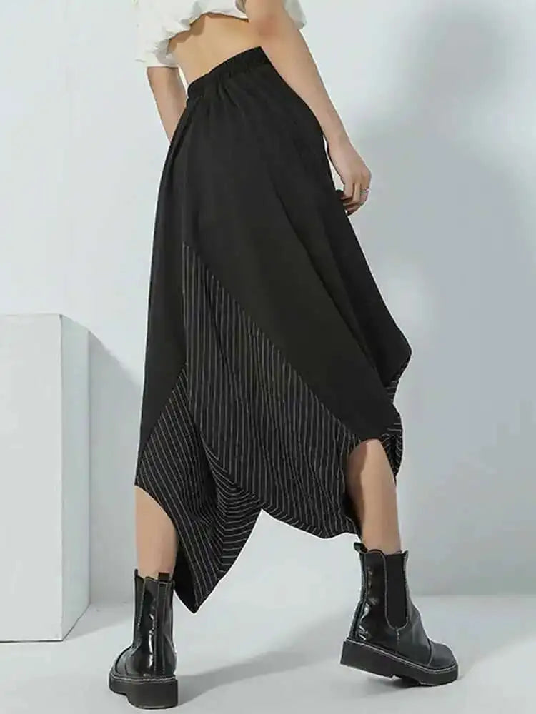 High Elastic Waist Black Irregular Striped Pants New Loose Fit Trousers Women Fashion Tide Spring Autumn 2025 1DF4666