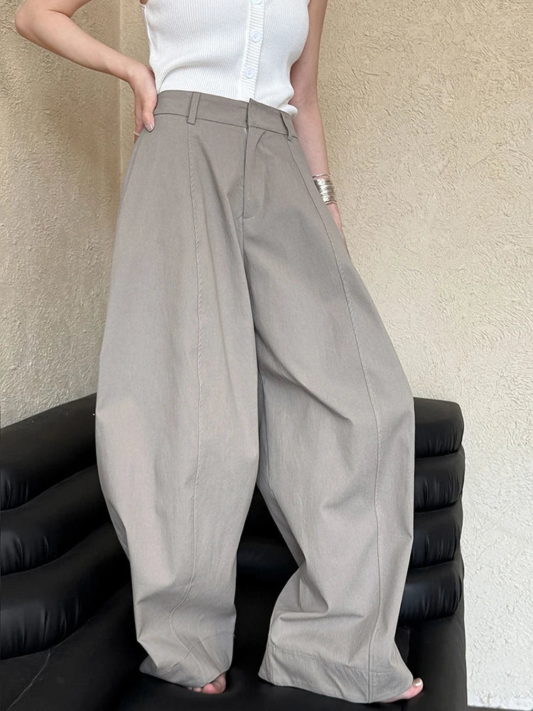 High Waist White Pocket Brief Shaped Long Wide Leg Pants New Trousers Women Fashion Tide Spring Autumn 2025 1DJ0735