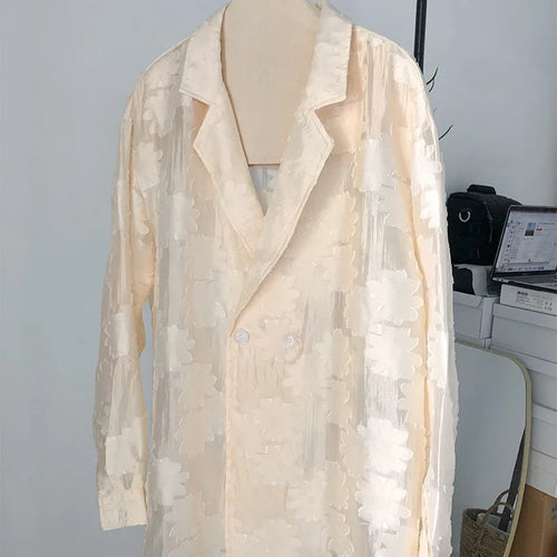 Load image into Gallery viewer, Women Beige Jacquard Embroidery Big Size Blouse New Lapel Long Sleeve Loose Fit Shirt Fashion Spring Autumn 2025 1DF1478
