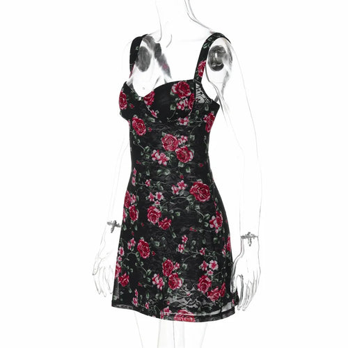 Load image into Gallery viewer, Mesh Print Sexy Mini Dress Women Summer New Spaghetti Strap Sleeveless Backless High Waist Beach Ruched Club Dress
