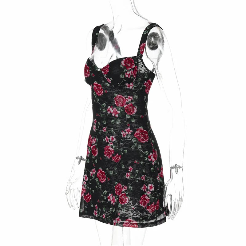 Mesh Print Sexy Mini Dress Women Summer New Spaghetti Strap Sleeveless Backless High Waist Beach Ruched Club Dress