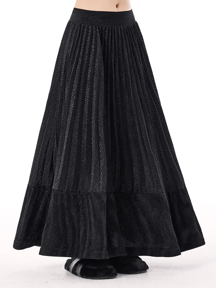 High Elastic Waist Silver Color Pleated A-line Pleated Half-body Skirt Women Fashion Tide New Spring Autumn 2025 1DJ0054
