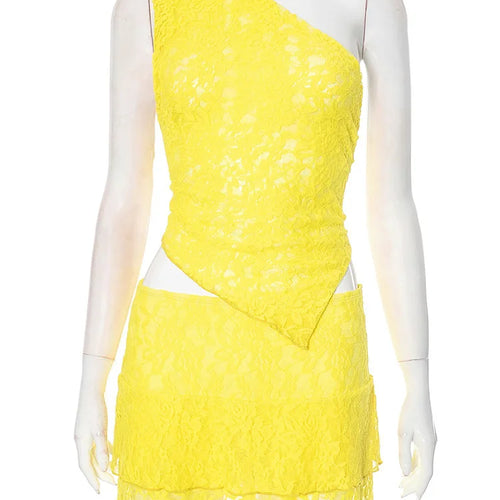 Load image into Gallery viewer, Sexy Slim Fit Women's  Two-piece Set Patchwork Irregular Lace Top And Fashion Short Skirt Two-piece Set Ladies Outfits
