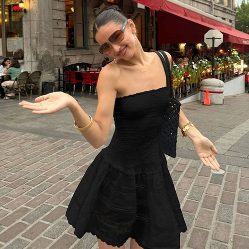 Load image into Gallery viewer, Off-shoulder Strapless A-line Sexy Mini Dress For Women Fashion Lace Sleeveless Backless High Waist Club Party Dress
