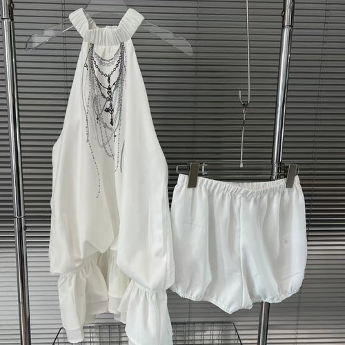 Load image into Gallery viewer, Hit Color Printing Two Piece Set For Women O Neck Sleeveless Vest High Waist Temperament Shorts Elegant Sets Female
