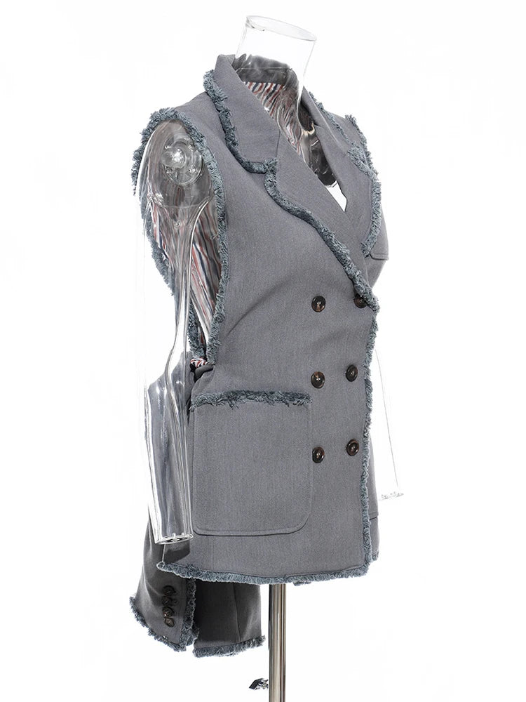 Women Two Ways Wear Tassels Striped Blazer New Lapel Long Sleeve Loose Fit Jacket Fashion Tide Spring Autumn 2025  JX643