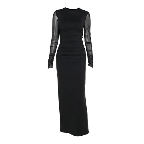Load image into Gallery viewer, Black Sexy Maxi Dress Women Autumn New Sheer Mesh Long Sleeve Slim Fit Dress Ladies Elegant Bodycon Dresses Clubwear
