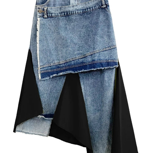 Load image into Gallery viewer, High Elastic Waist Black Denim Irregular Color-block Half-body Skirt Women Fashion Tide New Spring Autumn 2025 1DH5253
