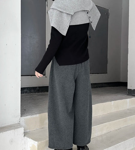 High Elastic Waist Gray Brief Shaped Thick Wide Leg Pants New Trousers Women Fashion Tide Autumn Winter 2025 1DH9205
