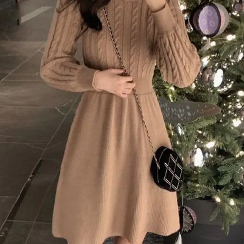 Load image into Gallery viewer, Knitted Sweater Black Dress Women Autumn Winter Korean Style Kpop Wrap School Wrap Long Sleeve Dresses
