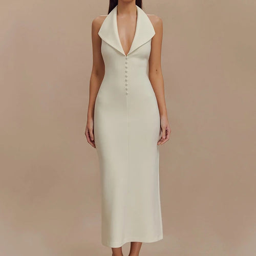 Load image into Gallery viewer, Halter Deep V Neck Sleeveless Sexy Maxi Dress For Women Elegant Backless Bodycon Tank Dress Femme Fashion Long Dress
