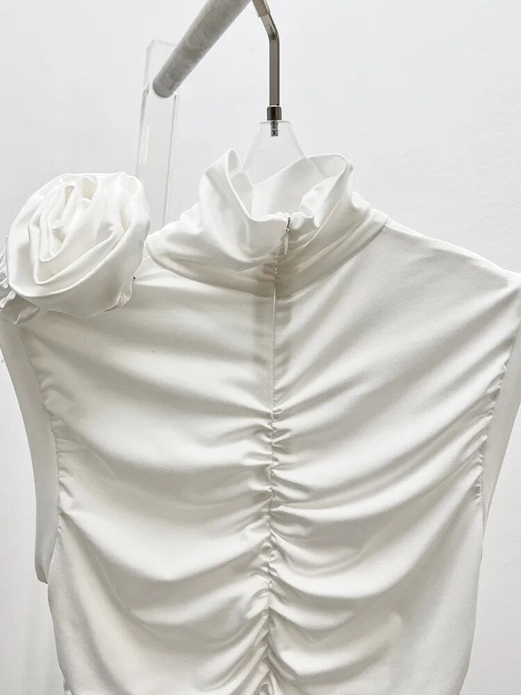 Patchwork Appliques Tank Tops For Women Turtleneck Long Sleeve Slim Summer Vest Female Fashion Clothing