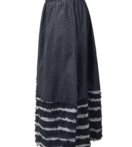 High Elastic Waist Black Burr Striped Irregular A-line Half-body Skirt Women Fashion Tide New Spring Autumn 2025 1DH5351