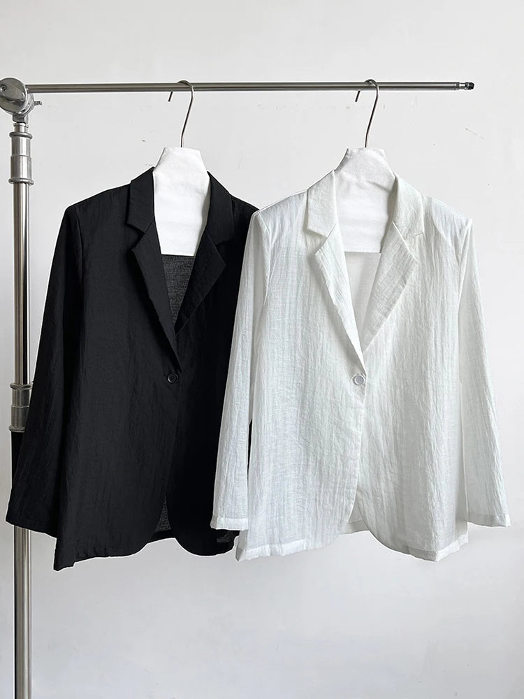 Women White Brief Elegant Thin Big Size Casual Blazer New Lapel Long Sleeve Jacket Fashion Tide Spring Autumn 2025 1DJ1086