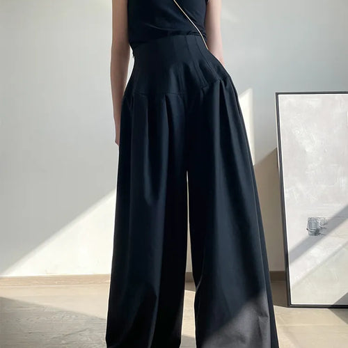 Load image into Gallery viewer, Oversize Wide Leg Pants For Women Gathered Waist Spliced Ruched Casual Solid Long Trousers Female Clothing Summer
