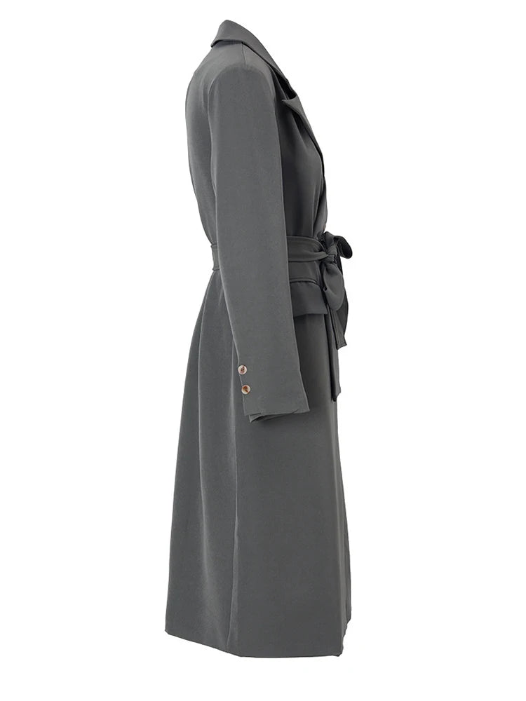 Women Gray Irregular Big Size Long Elegant Blazer New Lapel Long Sleeve Jacket Fashion Tide Spring Autumn 2025 17A2732