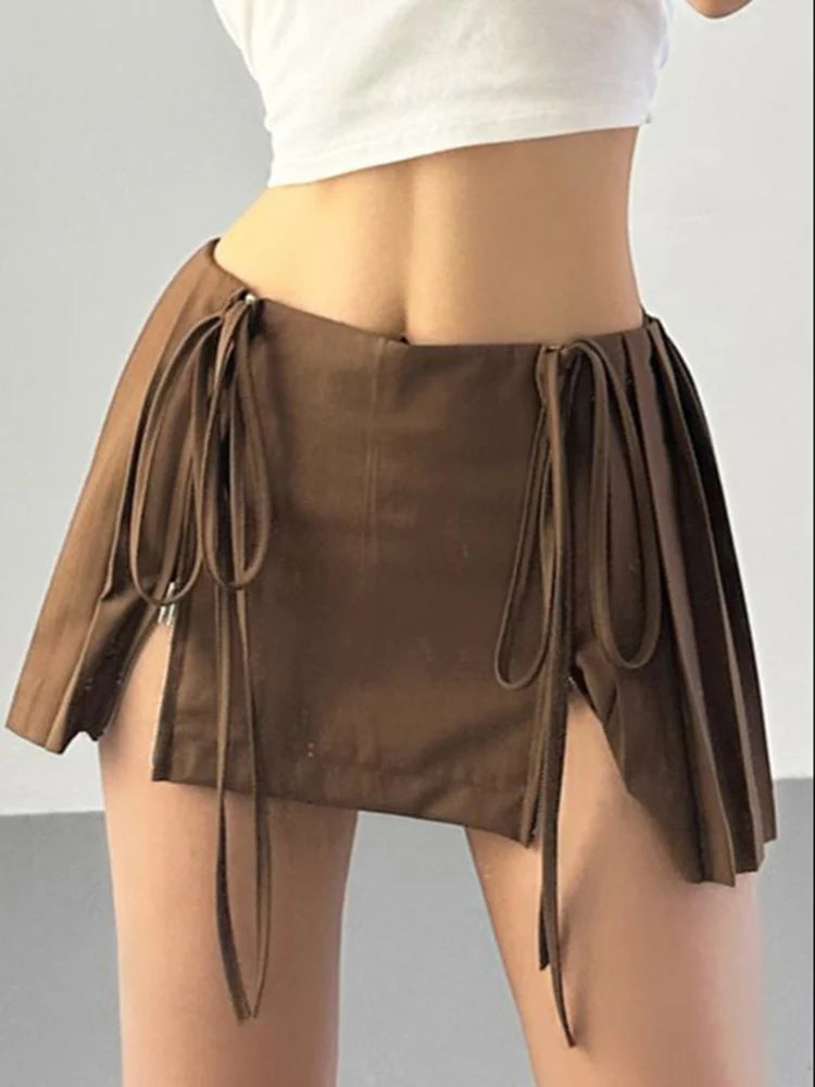 Summer High Waist Skirts Womens Sexy Mini Skirts Vintage Bandage Pleated Skirt Korean Tennis Skirts Short khaki White Black 2023