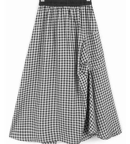 High Elastic Waist Black Plaid Pleated Irregular A-line Half-body Skirt Women Fashion Tide New Spring Autumn 2025 1DH9809