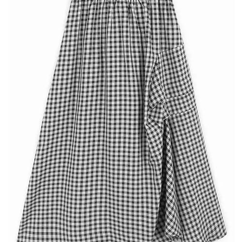 Load image into Gallery viewer, High Elastic Waist Black Plaid Pleated Irregular A-line Half-body Skirt Women Fashion Tide New Spring Autumn 2025 1DH9809
