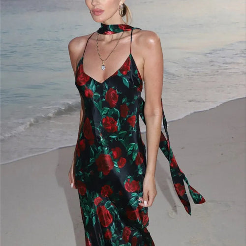 Load image into Gallery viewer, Halter Backless Print Sexy Maxi Dress For Women Gown Elegant Sleeveless High Waist Evening Club Party Long Dress
