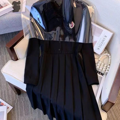 Load image into Gallery viewer, Dark Academy Gothic Goth Harajuku School Student Shirt Pleated Black Dress Women Preppy Style Dresses Autumn
