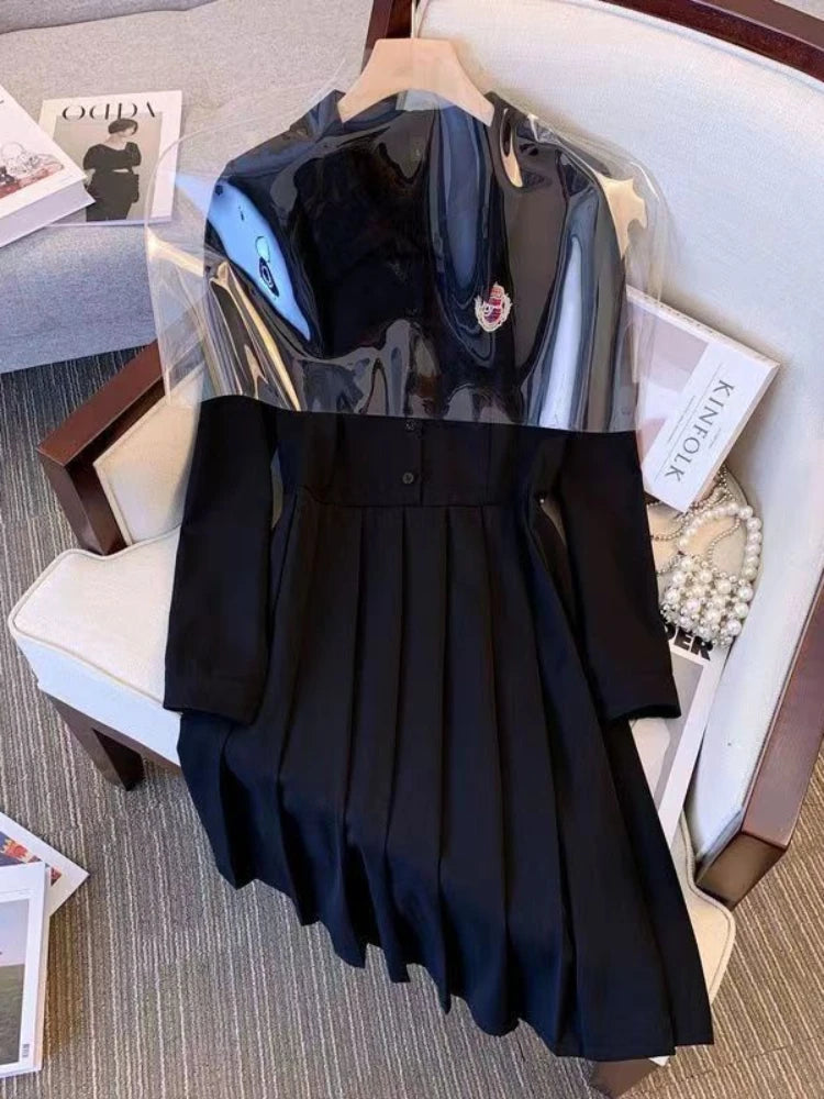 Dark Academy Gothic Goth Harajuku School Student Shirt Pleated Black Dress Women Preppy Style Dresses Autumn