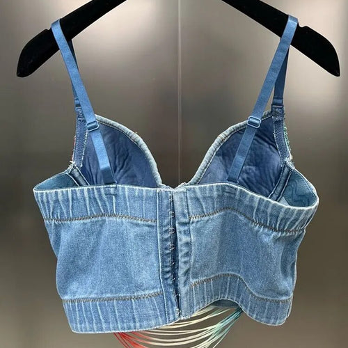 Load image into Gallery viewer, Sexy Chic Denim Tank Tops For Women Square Collar Sleeveless Spliced Ribbons Vest Female Fashion Clothing
