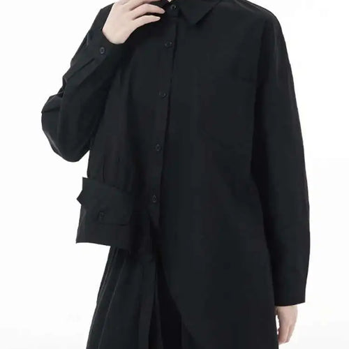 Load image into Gallery viewer, Women Black Big Size Asymmetric Blouse New Lapel Long Sleeve Loose Fit Shirt Fashion Tide Spring Autumn 2025 1DH3448
