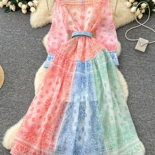 Load image into Gallery viewer, Spring Autumn 2025 New Women Fashion Rainbow Print Elegant Shirt Long Dresses Vintage Single Breasted Party Dress Bohemian Trend

