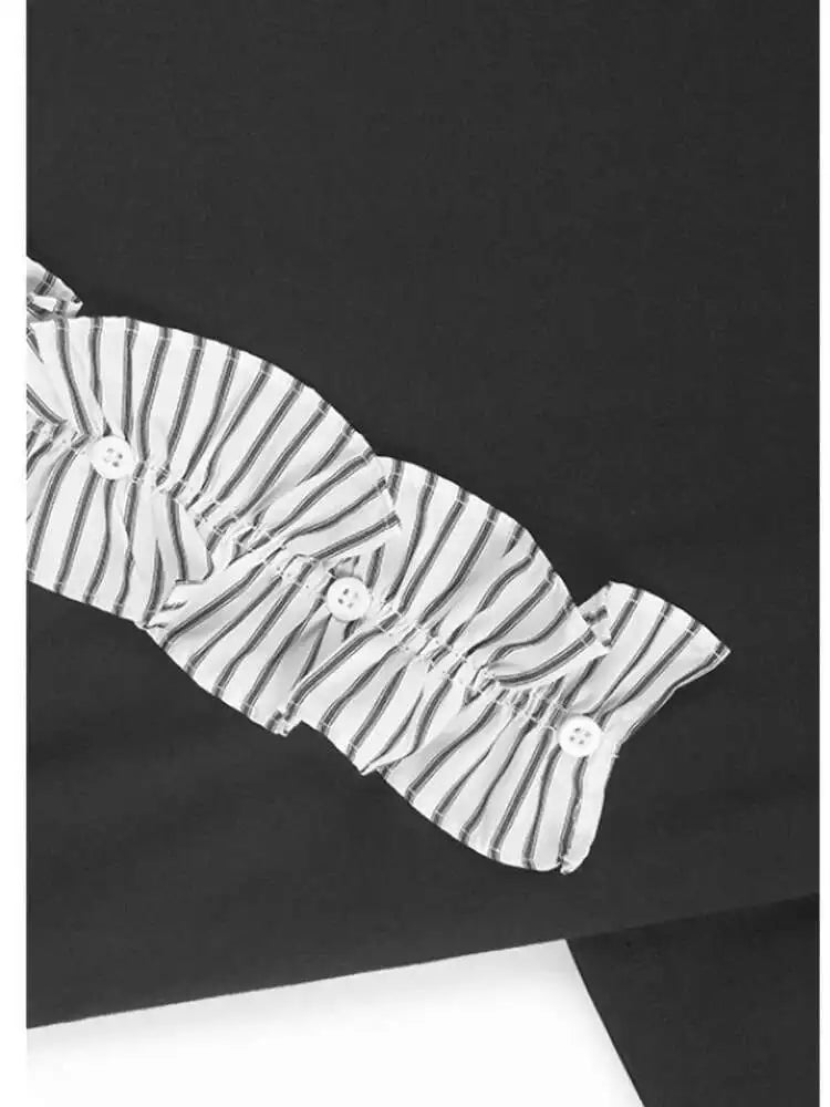 Women White Ruffles Color-block Big Size T-shirt New Round Neck Short Sleeve Fashion Tide Spring Summer 2025 1DJ0182