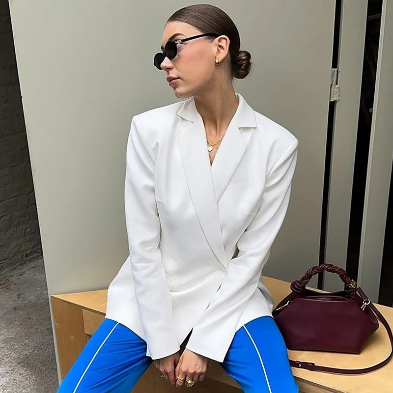 Autumn Long Sleeve Blazer Women Fashion Notched Collar Backless Pocket Suit Jacket Ladies Winter Elegant Blazers