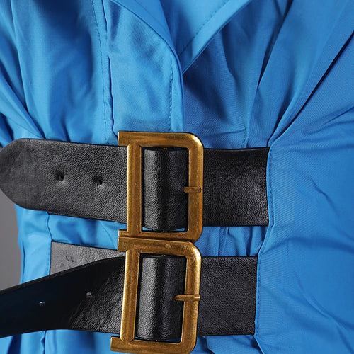 Load image into Gallery viewer, Women Black Irregular Shirt Dress New Lapel Lartern Long Sleeve Belt Waist Loose Fashion Tide Spring Autumn 2025 1DH2257
