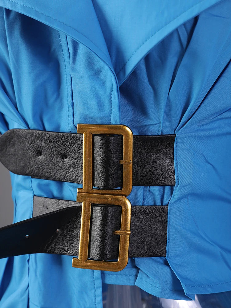 Women Black Irregular Shirt Dress New Lapel Lartern Long Sleeve Belt Waist Loose Fashion Tide Spring Autumn 2025 1DH2257