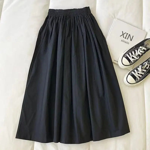 Load image into Gallery viewer, Korean Black White High Waist Vacation Slim Pleated Long Skirt Spring Summe Women Blue Khaki Elegant Workwear A-line Skirt Trend
