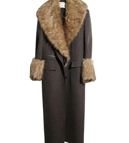 Women Dark Gray Detachable Fur Collar Big Size Thick Long Blazer New Long Sleeve Jacket Fashion Autumn Winter 2025 1DH8271