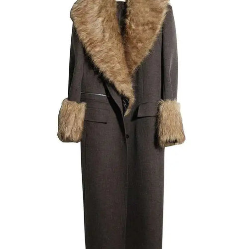 Load image into Gallery viewer, Women Dark Gray Detachable Fur Collar Big Size Thick Long Blazer New Long Sleeve Jacket Fashion Autumn Winter 2025 1DH8271
