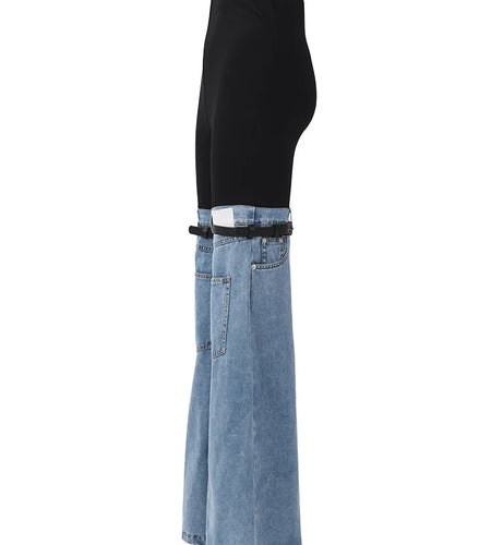High Waist Blue Color-block Denim Long Wide Leg Jeans New Loose Women Trousers Fashion Tide Spring Autumn 2025 17A2013H01