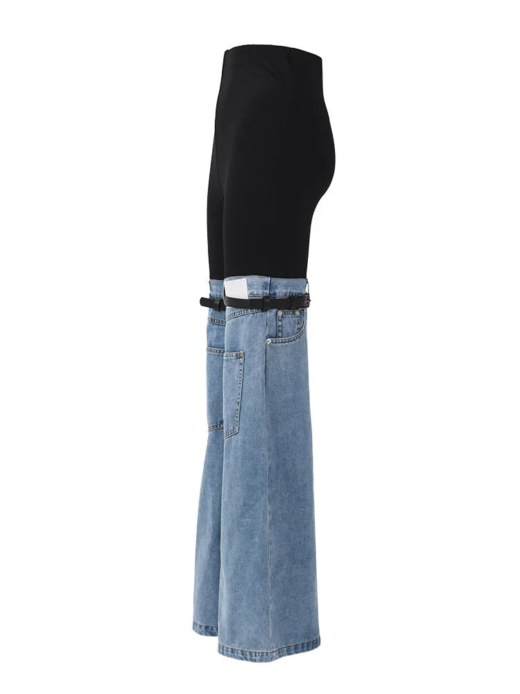 High Waist Blue Color-block Denim Long Wide Leg Jeans New Loose Women Trousers Fashion Tide Spring Autumn 2025 17A2013H01