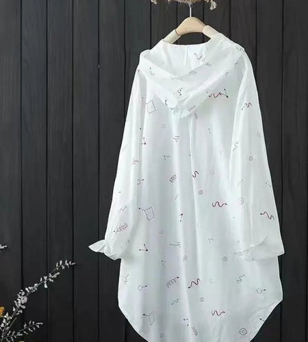 Women's Shirts Hooded Sunscreen Long Sleeved Shirt Female Top Summer New Coat Medium Long Jacket Thin Printed Blouse