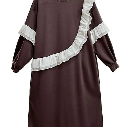 Load image into Gallery viewer, Women Black Ruffles Spliced Big Size Long Casual Dress New Round Neck Long Sleeve Fashion Tide Spring Autumn 2025 1DH7701
